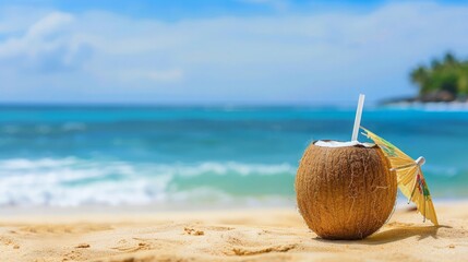 Coconut Drink on Tropical Beach