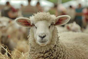 Fototapeta premium Show Lamb. Sheep Show at Market Fair: Animal Lifestyle and Community