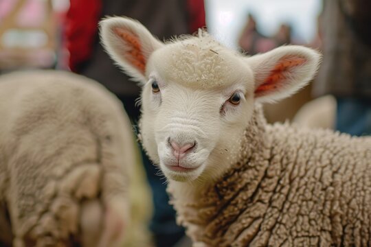 Show Lamb at Market Fair: Sheep Animal Show Lifestyle with People