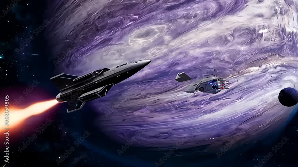 Aufkleber exploring outer space with advanced spaceship near massive gas giant planet