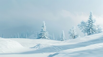 Fototapeta premium A tranquil snow-covered landscape with gentle snowfall and a serene, white backdrop, perfect for a peaceful winter scene