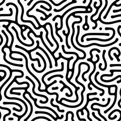 Fototapeta premium Seamless abstract pattern with curved lines, a maze. Design for fabric, Wallpaper, and cards . Monochrome ornament on a white background.