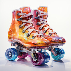 Watercolor Roller Skates, clipart Illustration, Generative Ai