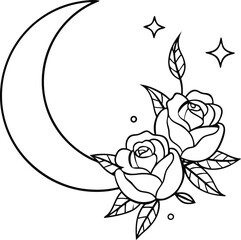 Flower Moon Daisy Vector hand drawn illustration Tattoo design