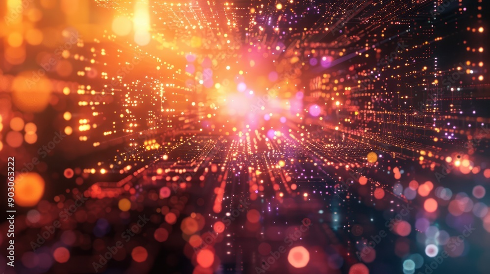 Poster a vibrant explosion of light particles creating a mesmerizing abstract background, perfect for digit