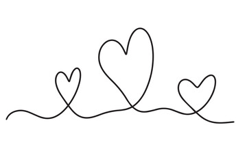 Festive garland with hearts isolated on white background. Love with hearts handwritten, one continuous line. Hand drawn illustration in doodle style. Perfect for holiday designs, cards, decorations