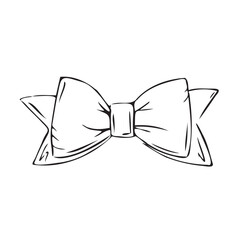 Lush bow isolated on a white background. Vector graphics, line art. An image with elegant decor for a gift or a holiday.