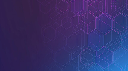 Fototapeta premium A gradient background transitioning from deep blue at the top to vibrant purple at the bottom. Overlaid on this background are interconnected hexagonal shapes