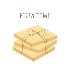 Pizza time. Stack of pizza boxes. Flat minimalistic vector illustration on white background.