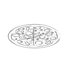 Pizza hand drawn sketch. Black and white art line vector illustration isolated on white background.