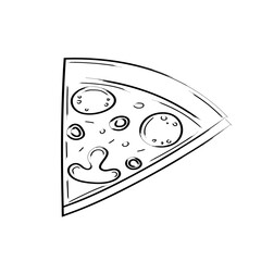 Obraz premium Slice of pizza hand drawn sketch. Black and white art line vector illustration isolated on white background.