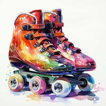 recommend clip art: Watercolor Roller Skates, clipart Illustration, Generative Ai