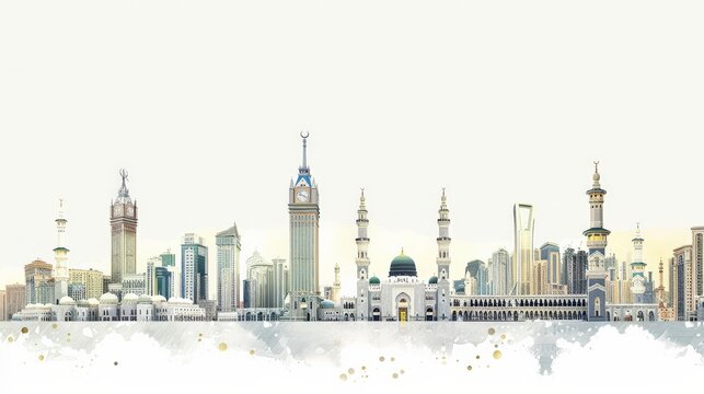 Mecca Skyline: A Watercolor Perspective