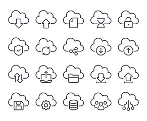 Cloud computing and storage editable stroke outline icons set isolated on white background flat vector illustration. Pixel perfect. 64 x 64