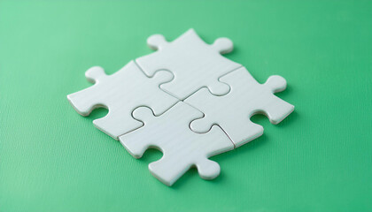 Obraz premium White puzzle pieces on pastel green background. Brain game.