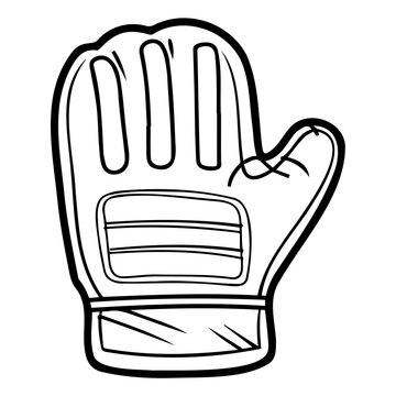recommend clip art: Black-and-white illustration of an oven glove, featuring detailed line work and padding.