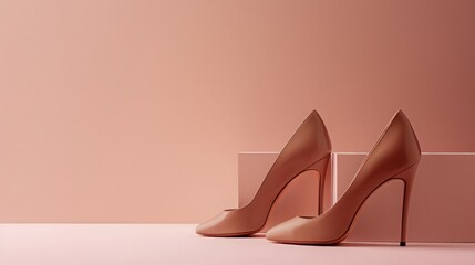 Obraz premium Elegant Nude High Heels on Pink Background