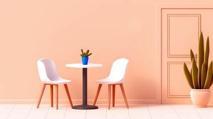 A detailed scene of a restaurant with "Closed" signs on the door and empty tables, with copy space
