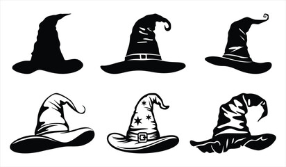 Halloween hat set silhouette vector illustration