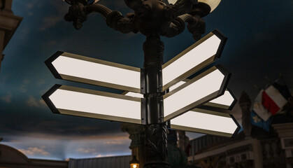 Street sign going into different directions empty with copy space