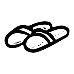 House slippers hand drawn doodle. Comfortable footwear. Warm home comfort. Vector outline line art illustration.