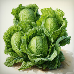 Fototapeta premium Watercolor Lettuce, clipart Illustration, Generative Ai