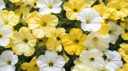 Obraz premium Petunia Yellow. Beautiful Bright Yellow Petunias in Summer with White Background