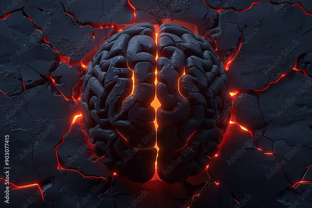 Poster cracked ai brain with glowing circuits showcasing advanced technology and intricate design in a sci 
