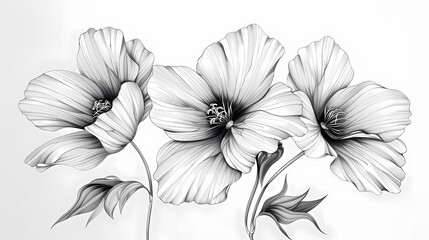 Elegant black-and-white floral illustration showcasing detailed and intricate botanical beauty.