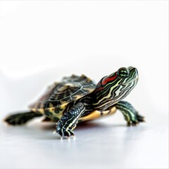 Hyperrealistic full shot natural look vivid color tonality photo of Turtle isolated on a white  