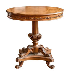 Elegant Round Wooden Table with Intricate Carvings and Ornate Base