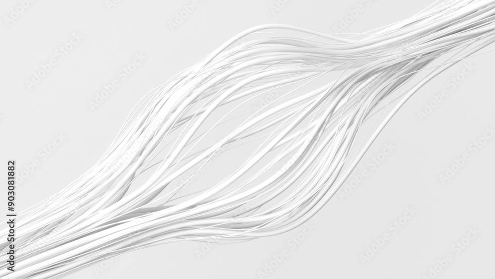 Aufkleber abstract 3d render of flowing white lines on a light background