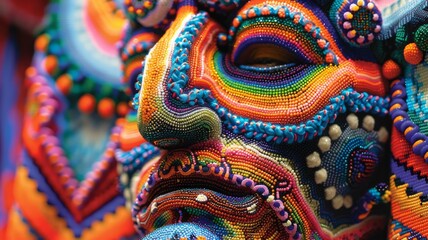 Obraz premium Huichol abstract isolated figure. Traditional folk indigenous art pattern. Psychedelic Mexican craft