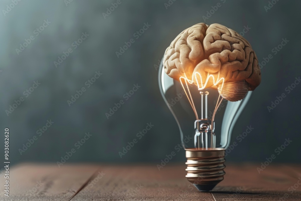 Canvas Prints Light bulb with brain filament in a high tech lab highlighting advanced technology and creative innovation.