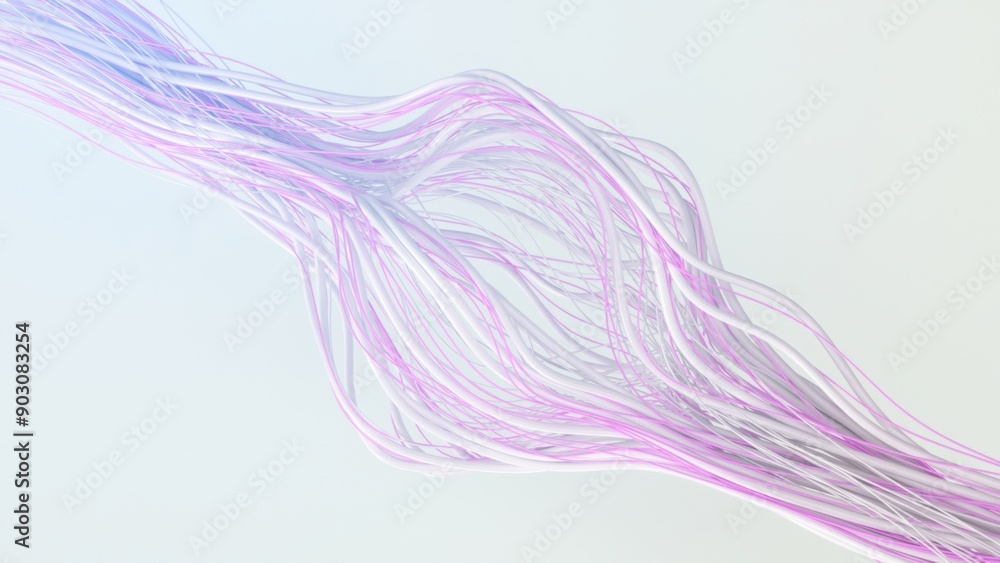 Poster abstract 3d render of flowing white and pink lines on a light background