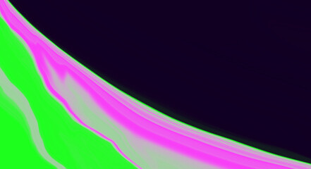 Neon light green pink wave on black background. Abstract liquid diagonal line. Glitch Art trippy digital screen. Backdrop. banner. Paint texture. AR. Metaverse card. Energy related carbon emissions