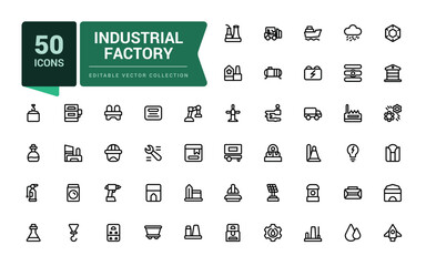 Industrial factory linear icons collection. Set of thin line icons in black. Industry and construction minimal icons. Vector illustration.