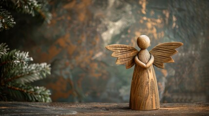 Fototapeta premium Wooden angel decorated for Christmas and Advent photographed in a studio