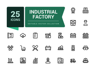 Industrial factory linear icons collection. Set of thin line icons in black. Industry and construction minimal icons. Vector illustration.