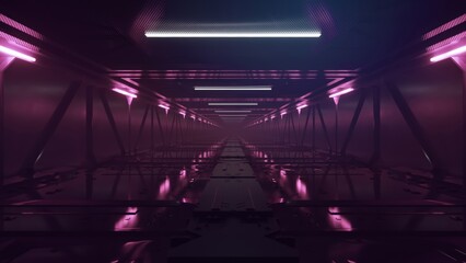 Futuristic tunnel with pink and white neon lights