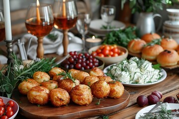 Deliciously Prepared Savory Pastries With Assorted Sides at a Cozy Dinner Gathering