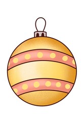 A Christmas yellow ball for tree is a illustration, hand-drawn with watercolor brushes, with outline on a white background. For postcards, greetings, stickers and others DIY.