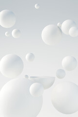 Minimal product podium stage with white balloons. 3D illustration rendering