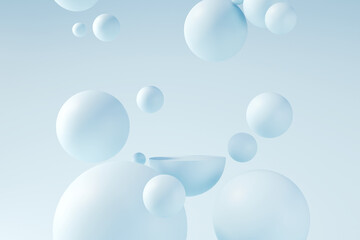 Minimal product podium stage with blue balloons. 3D illustration rendering