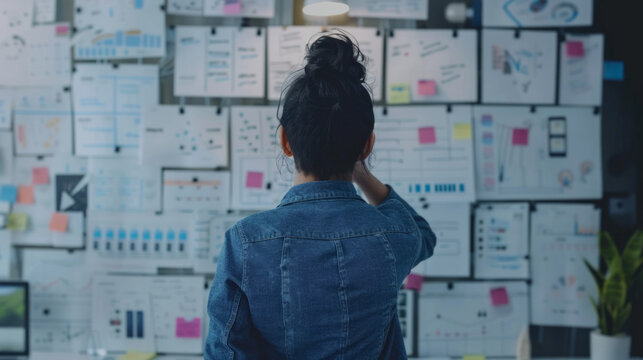 Creative professional engages in idea generation with digital tools in a modern office space