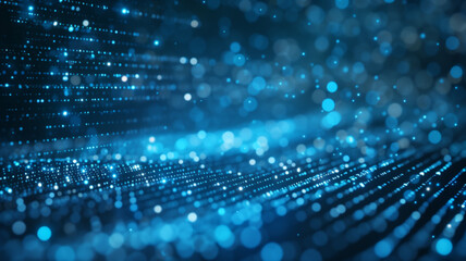 Abstract digital background with binary code streams in a futuristic setting, showcasing technology and data flow.