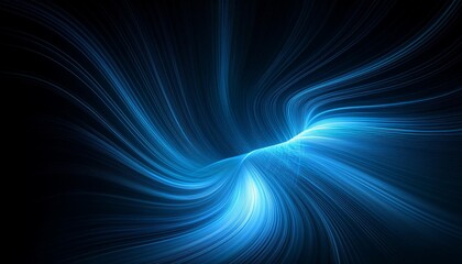Abstract blue on black background texture. Dynamic curves ands blurs pattern. Detailed fractal graphics. Science and technology concept.