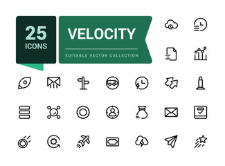 Velocity line icons set. Outline set of velocity vector icons for web and ui design. Editable vector line icon set and illustration for application.