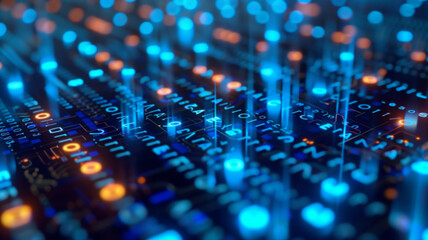 Abstract digital background with binary code streams in a futuristic setting, showcasing technology and data flow.
