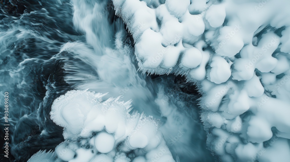 Aufkleber a dynamic scene capturing a frozen waterfall, with intricate icy details creating a mesmerizing and 